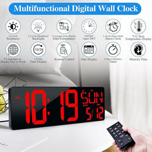 Load image into Gallery viewer, Large Digital Wall Clock with Remote Control 17.2&quot; LED Large Display Timer with Temperature Date Week Auto DST Adjustable Brightness, Big Wall Alarm Clock for Living Room Office Garage Gym Seniors
