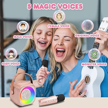 Load image into Gallery viewer, Mini Karaoke Machine for Kids Adults, Portable Bluetooth Speaker with 2 Wireless Microphones, Microphone and Speaker Set with Disco Light for Home Party Christmas Birthday Gift for Girls Boys
