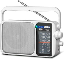 Load image into Gallery viewer, AM FM Radio with Best Reception,Bluetooth Portable AM FM Transistor Radio,Battery Operated Radio or AC Power,Large Dial,Headphone Jack, Gifts for Seniors Elderly White
