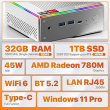 Load image into Gallery viewer, PELADN Gaming Mini PC, AMD Ryzen 7 7840HS (8C/16T, Up to 5.1GHz) Radeon 780M 32GB DDR5 5600Mhz RAM, 1TB SSD, 4K HD, BT5.2, Dual HDMI, WiFi6 2.4G/5G, Business Small Desktop PC RGB Light
