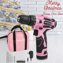 Load image into Gallery viewer, WORKPRO Pink Cordless Drill Driver Set, 12V Electric Screwdriver Driver Tool Kit, 3/8" Keyless Chuck, Charger and Storage Bag Included - Pink Ribbon
