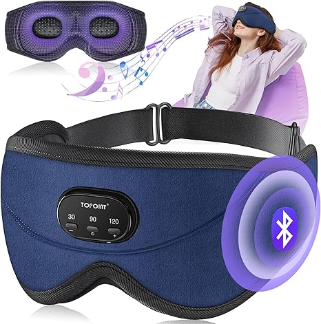 TOPOINT Sleep Mask, Sleep Headphones Wireless Bluetooth with White Noise, 3D Eye Mask 100% Light Blocking for Back/Side Sleepers Men Women