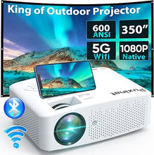 Load image into Gallery viewer, Native 1080P 19000 Lumens 5G WiFi Bluetooth Projector, 600ANSI Outdoor Movie Proyector Supports 4K, 5G/2.4G WiFi and Bluetooth 5.1, Compatible with HDMI, VGA, USB, Laptop, iOS &amp; Android Phone
