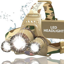 Load image into Gallery viewer, DanForce Camouflaged Headlamp Ultra Bright USB Rechargeable Head lamp. Tactical Head Flashlight Designed Especially for Hunting &amp; Fishing. LED Headlamps CREE 1080 Lumens Headlight with Red Light
