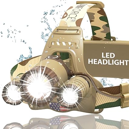 DanForce Camouflaged Headlamp Ultra Bright USB Rechargeable Head lamp. Tactical Head Flashlight Designed Especially for Hunting & Fishing. LED Headlamps CREE 1080 Lumens Headlight with Red Light