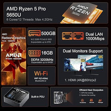 Load image into Gallery viewer, Beelink SEI Mini PC, 5650U Pro AMD Ryzen 5 (up to 4.2GHz) 16GB DDR4 RAM 500GB M.2 NVMe SSD Mini Desktop Computer, Dual LAN /Wifi6/BT5.2/USB3.2/4K@60Hz Dual HDMI Display,Office/Home Micro Mini PC
