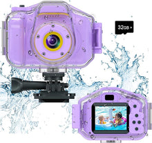 Load image into Gallery viewer, Agoigo Kids Waterproof Underwater Camera Toys for 3-12 Year Old Boys Girls Christmas Birthday Gifts Children HD Video Digital Cameras 2 Inch IPS Screen with 32GB Card (Purple)
