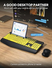 Load image into Gallery viewer, SABLUTE Wireless Keyboard and Mouse, Wrist Rest, Large Print, Phone Holder, 2.4G Ergonomic Keyboards Mouse Combo, Silent Cordless High Contrast Set for Low Vision and The Elderly, Battery Powered
