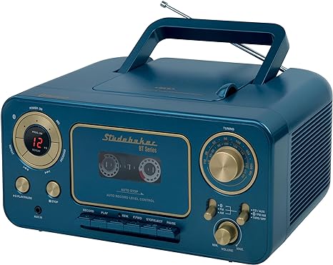 Portable Stereo CD Player with Bluetooth, AM/FM Stereo Radio and Cassette Player/Recorder (Blue)