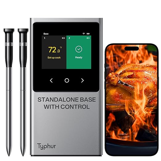 Sync Pro WiFi Wireless Meat Thermometer, 2 Thin Probes, Smart Base, LCD Display, Unlimited Range, Bluetooth 5.4, Improved Stability, NIST-Certified Accuracy, BBQ, Grill, Smoker, Oven, Kitchen