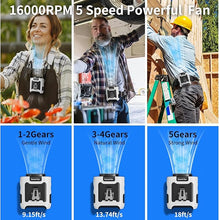 Load image into Gallery viewer, Socool 10000mAh Portable Waist Fan Clip on Wearable Belt Personal Fan Rechargeable Battery Operated with 5 Speeds &amp; Flashlight Neck Hands-Free 40H Cooling for Outdoor Travel Camping Power Bank (White)
