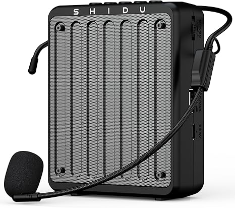 SHIDU Mini Voice Amplifier for Teachers, Bluetooth Voice Amplifier with Wired Microphone Headset, Portable Rechargeable Bluetooth Speaker for Classroom, Tour Guides, Speech, Meeting, Yoga-M200(Black)