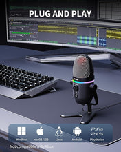 Load image into Gallery viewer, RGB USB Microphone - Condenser Gaming Microphone for PC/MAC/PS4/PS5/Phone- Cardioid Mic with Brilliant RGB Lighting Headphone Output Volume Control, Mute Button, for Streaming Podcast YouTube Discord
