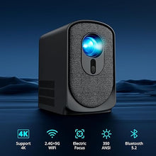Load image into Gallery viewer, [Electric Focus] Mini Projector with WiFi and Bluetooth, Portable Projector Support 4K Movie Video Projection 350ANSI Phone Projector Home and Outdoor Cinema with HDMI Cable

