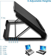 Load image into Gallery viewer, Portable Metal Mesh Laptop Cooler Cooling Pad, 6 Quiet Fans w/Green LED Light, 5 Adjustable Heights, Up to 17&quot; in Notebook, 2 USB Interface w/Speed Control Switch, Non-Slip - Black (11147)
