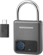 Load image into Gallery viewer, Fingerprint Padlock, Smart Padlock with USB Charging Support, Fingerprint Lock, Biometric Lock Suitable for Luggage, Bookcase, Suitcase, Backpack, Bike, School Locker, Gym Locker Lock(Gray)
