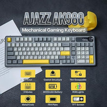 Load image into Gallery viewer, AJAZZ AK980 98% Mechanical Keyboard, BT5.0/USB-C/2.4GHz Wireless Gaming Keyboard, Hot Swappable Creamy Custom Keyboard with 1.14’’ TFT Screen, Knob, RGB for Win/Mac (Black, Gift V2 Switch)
