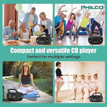 Load image into Gallery viewer, PHILCO Portable Bluetooth Boombox with CD &amp; Cassette Player | Cassette Recorder | Bluetooth Audio | MP3/WMA/CD-R/CD-RW Compatible | FM Radio | 3.5mm Aux &amp; Headphone Jack | AC/Battery for Portability
