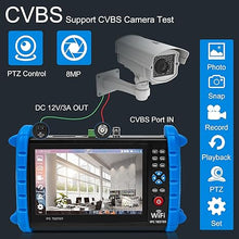 Load image into Gallery viewer, CCTV Camera Tester 7&quot; IPS Touch Screen 6K 12mp IP Camera Tester 8mp CVI TVI AHD SDI CVBS Analog Camera Tester Built in WiFi with POE/RJ45 Cable TDR Test/PTZ Control/HDMI I/O IPC Tester
