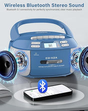 Load image into Gallery viewer, Greadio Boombox CD Player Cassette Player Combo, Boom Box Portable CD Players for Home with Bluetooth, Support AM FM Radio/Remote Control/AUX/USB/Earphone, AC/Battery Operated, LCD Display (Blue)
