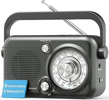 Load image into Gallery viewer, Portable AM FM Radio with Bluetooth 5.3, 7400mWh Rechargeable Radio with Best Reception, 2 D Batteries Operation Radio, SD Card/USB Port, Loud Speaker, Earphone Jack for Home, Outdoors
