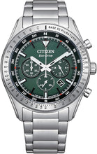 Load image into Gallery viewer, Citizen Men's Eco-Drive Weekender Sport Casual, Silver-Tone Stainless Steel Bracelet Watch, Chronograph, Green Dial (Model: CA4600-89X)

