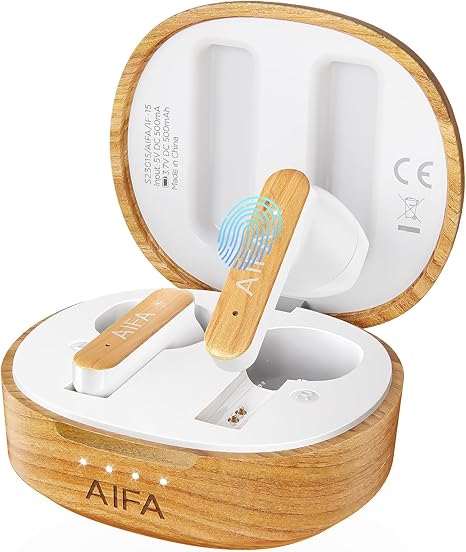 AIFA Wireless Earbuds Bluetooth 5.3 Headphones for Women, Wooden Case Wireless Earphones 35 Hrs Playtime with Noise Cancelling Mic for Calls TV Smart Phone Laptop