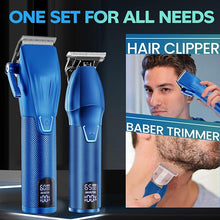 Load image into Gallery viewer, Professional Hair Clippers for Men Electric Beard Trimmer Cordless Barber Clippers for Hair Cutting with T-Blade Edgers Rechargeable Hair Clipper and Trimmer Kit with LED Mens Christmas Gifts (Blue)
