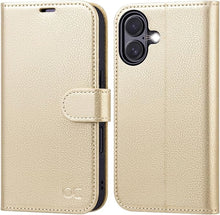 Load image into Gallery viewer, OCASE Compatible with iPhone 16 Wallet Case, PU Leather Flip Folio Case with Card Holders RFID Blocking Kickstand [Shockproof TPU Inner Shell] Phone Cover 6.1 Inch 2024, Gold
