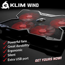 Load image into Gallery viewer, KLIM Wind - Laptop Cooling Pad - More Than 500 000 Units Sold -The Most Powerful Rapid Action Cooling Fan - Laptop Stand with 4 Cooling Fans at 1200 RPM - USB Fan - PS5, PS4 - Black - New Version 2024
