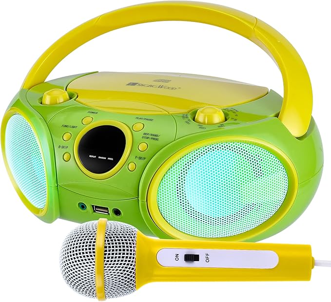 SingingWood NP030AB-YG Portable Karaoke System, Portable CD Player Boombox with Bluetooth for Home AM FM Stereo Radio, Headphone Jack, Portable Karaoke Supported AC or Battery Powered - Green