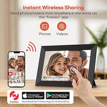 Load image into Gallery viewer, Frameo 10.1 Inch WiFi Digital Picture Frame with 32GB Memory, 1280 x 800 IPS Touch Screen Smart Electronic Photo Frame, Wall Mountable, Auto-Rotate, Share Photos/Videos Via Frameo App from Anywhere
