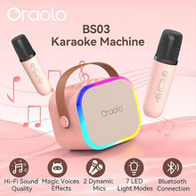 Load image into Gallery viewer, Oraolo Karaoke Machine with 2 Wireless Microphones, Portable Mini Karaoke Machine for Kids, Funny Magical Sound Modes, Indoor Karaoke Speaker Support Multi-Channel Connection
