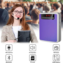 Load image into Gallery viewer, Voice Amplifier?Professional Mini Portable lotmusic Microphone Amplifier Speaker Rechargeable Wired Microphone Headset, Personal for Teacher Classroom Outdoor Meeting Tour Guides (Purple)
