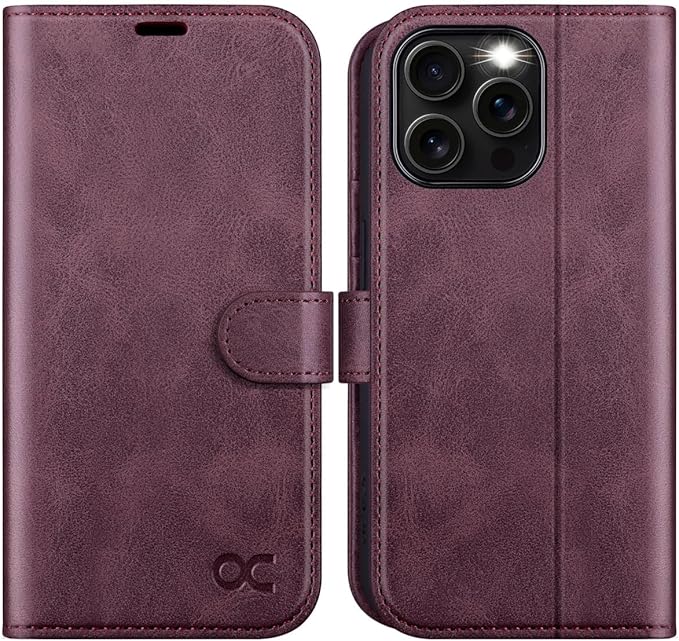 OCASE Compatible with iPhone 16 Pro Wallet Case, PU Leather Flip Folio Case with Card Holders RFID Blocking Kickstand [Shockproof TPU Inner Shell] Phone Cover 6.3 Inch 2024, Mulberry