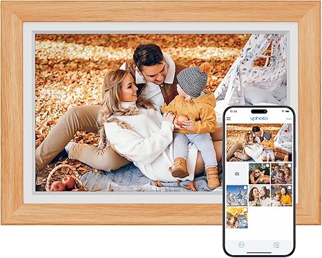 Dragon Touch Digital Picture Frame WiFi 10 inch IPS Touch Screen Digital Photo Frame Display, 32GB Storage, Auto-Rotate, Share Photos via App, Email, Cloud, Classic 10 Brown