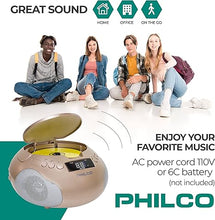 Load image into Gallery viewer, Philco Portable CD Player Boombox with Speakers and AM FM Radio | Rose Gold Boom Box CD Player Compatible with CD-R/CD-RW and Audio CD | 3.5mm Aux Input | Stereo Sound | LED Display
