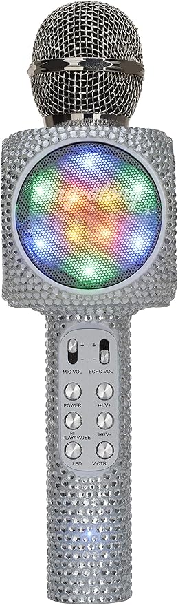 Sing-Along Bling Bluetooth Karaoke Microphone and Bluetooth Stereo Speaker All-in-One (Silver Bling)