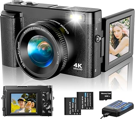 4K Digital Camera for Photography Autofocus, Upgraded 48MP Vlogging Camera for YouTube with SD Card, 3