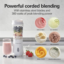 Load image into Gallery viewer, Hamilton Beach Portable Blender for Shakes and Smoothies with 14 Oz BPA Free Travel Cup and Lid, Durable Stainless Steel Blades for Powerful Blending Performance, White ( 51101V)
