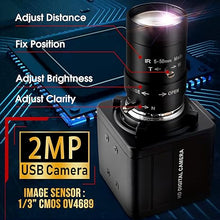 Load image into Gallery viewer, 260fps Variable Focus Camera Optical Zoom Webcam,2mp FHD 1080P Varifocal Web Cam Manual Zoom Lens Webcamera,Raspberry Pi Mac Vari-Focus USB Web Camera,Close-up Monitoring Varifocal Cameras
