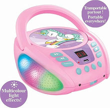 Load image into Gallery viewer, Lexibook Unicorn - Bluetooth CD Player for Kids – Portable, Multicoloured Light Effects, Microphone Jack, Aux-in Jack, AC or Battery-Operated, Girls, Boys, Pink, RCD109UNI
