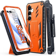 Load image into Gallery viewer, FNTCASE for Samsung Galaxy S25 Case: Military Grade Rugged Cell Phone Cover with Kickstand &amp; Holster | Shockproof TPU Protection Bumper Matte Textured Design for Galaxy S24 Cases 6.2 inch - Orange
