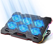 Load image into Gallery viewer, HAVIT Laptop Cooling Pad with 6 Cooling Fans, Laptop Cooler 6 Adjustable Heights for 13-17 Inch Laptops, Gaming Laptop Cooling Stand with RGB Lights and Two USB Ports (HV-F2072)
