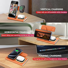 Load image into Gallery viewer, 3 in 1 Foldable Charging Station for Apple Products,Fast Wireless Charger Travel Dock Adapter&amp;Light for iPhone 16/15/14/13/12/11/X/XS,for iWatch 10/9/8/7/Ultra2/Ultra,for AirPods 4/3/2/Pro/2(Orange)
