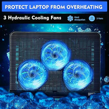 Load image into Gallery viewer, NAGAN Laptop Cooling Pad with Dual USB Ports, USB Powered Cooling Pad for Laptop with 2 Adjustable-Height, 3 Fan with Blue Light, Fits 15-17.3 inch Laptops
