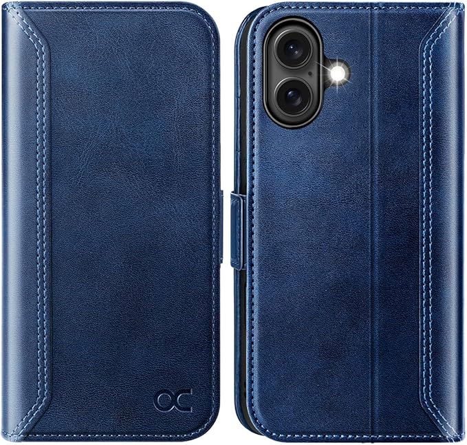 OCASE Compatible with iPhone 16 Wallet Case, PU Leather Flip Folio Case with Card Holders RFID Blocking Kickstand [Shockproof TPU Inner Shell] Phone Cover 6.1 Inch 2024, Retro Blue