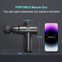 Load image into Gallery viewer, Mini Massage Gun,Portable Deep Tissue Muscle Fashion Back Massager, Handheld Percussion Massager for Pain Relief with 6 Intensities, 4 Heads, Coloured Light?Gifts for Men and Women
