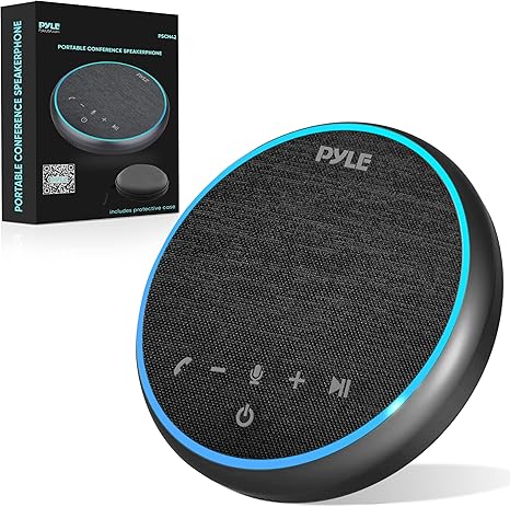 Pyle Portable Conference Speakerphone, Multifunctional Wireless BT Speaker Phone with USB C and Aux Cable, 10m Omnidirectional Microphone Coverage, Ideal for Home and Office Use