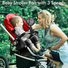 Load image into Gallery viewer, AMACOOL Battery Operated Stroller Fan Flexible Tripod Clip On Fan with 3 Speeds and Rotatable Handheld Personal Fan for Car Seat Crib Bike Treadmill (Black)

